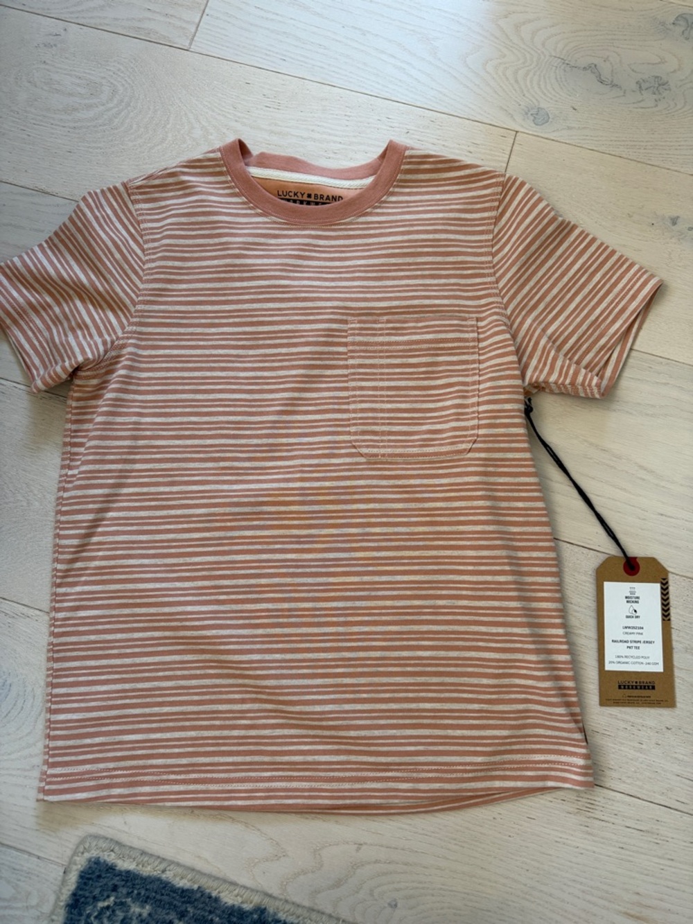 Lucky Brand Rose Pink and White Striped Pocket Tee